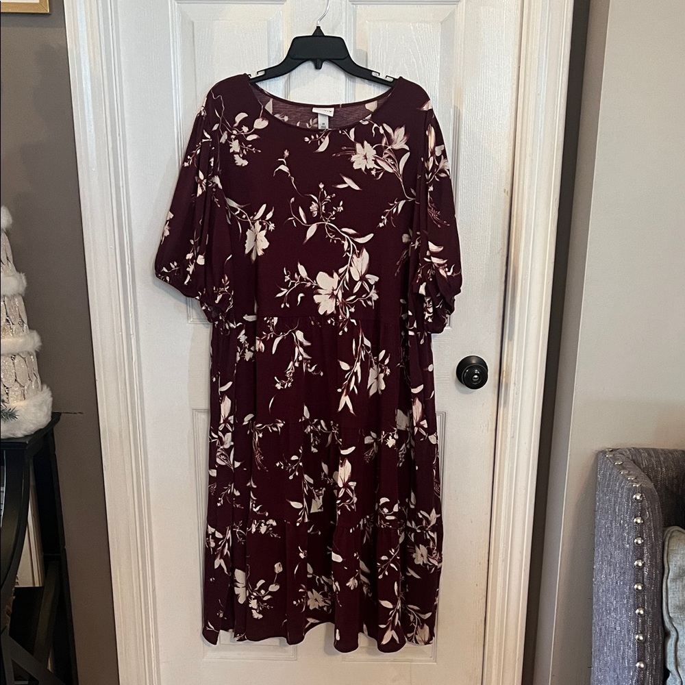 Ava & Viv Burgundy Floral Midi Dress
